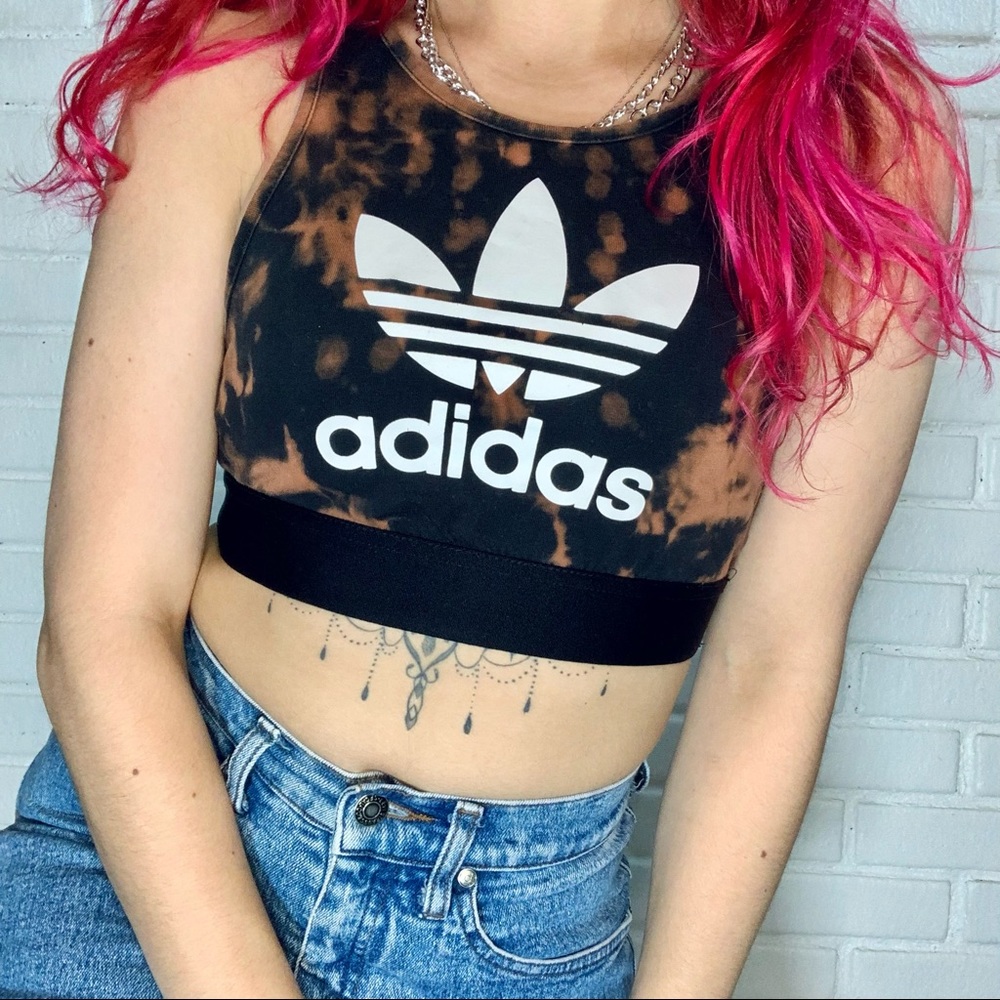 SOLD Adidas Black Bleached Crop Top / Sports Bra